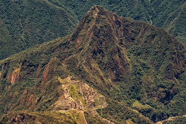 aerial view of machu picchu from montana vieja