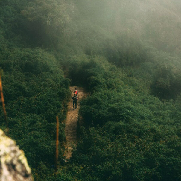 Tourist doing the Inca Trail towards Machu Picchu